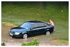 Cleaning Audi A8 at Matka Canyon, close to Skopje. 20120824