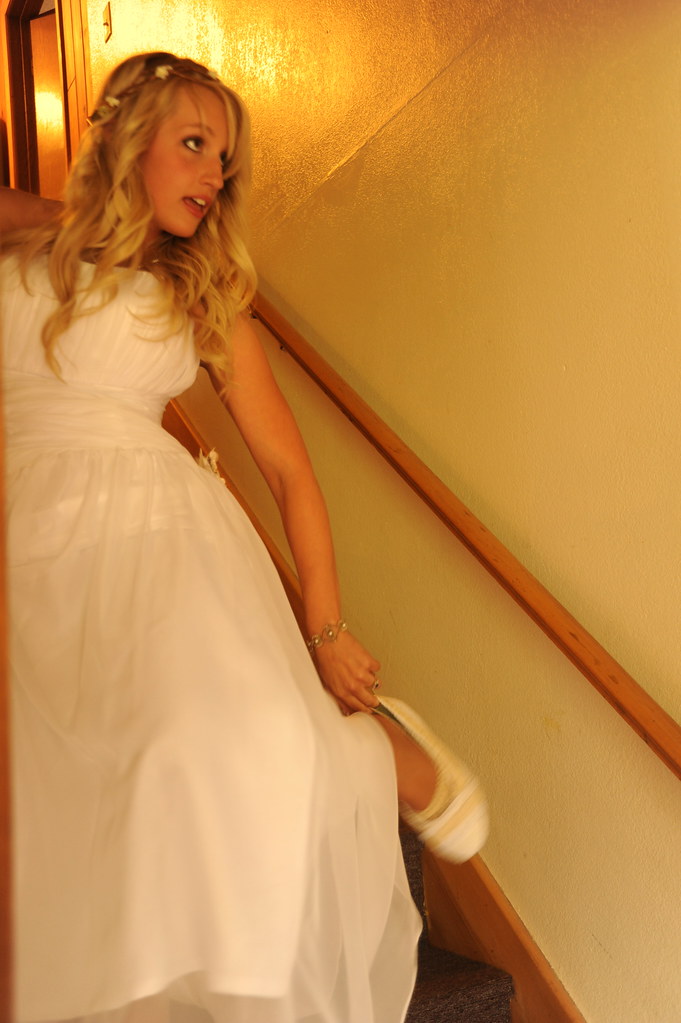in her wedding dress