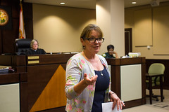 Deborah Moore speaking to new volunteers and guests during the guardian ad litem swearing in ceremony at the Leon County Courthouse in Tallahassee, Florida on September 28, 2012.