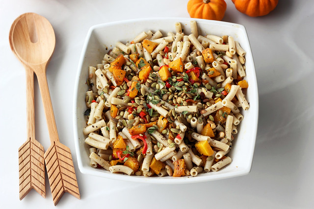 Pasta with Roasted Pumpkin, Peppers and White Beans - Gluten-free + Vegan