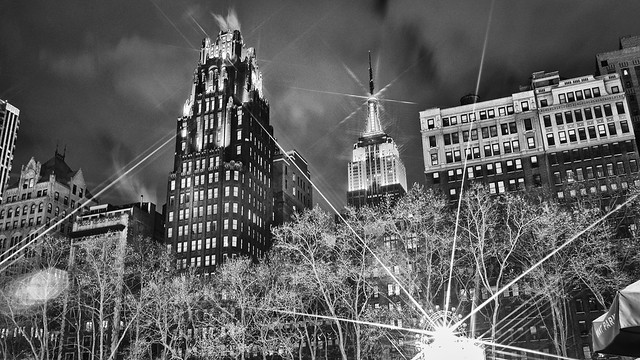 A view of Bryant Park Hotel and the Empire State Building from Bryant Park, NYC