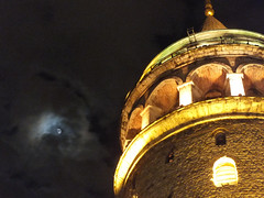 Galata Tower in night with Moon