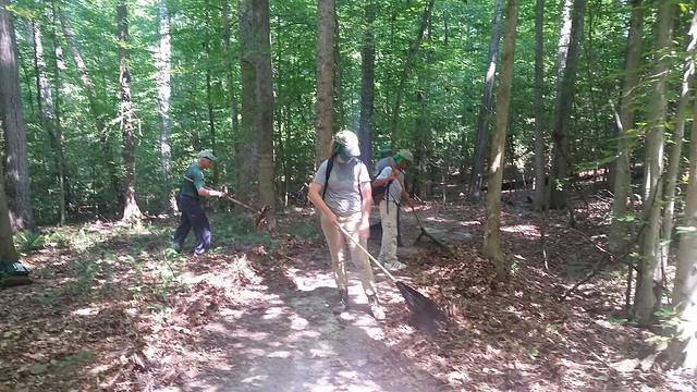 Jeff Samuels works alongside volunteers to develop the new trail at Pocahontas State Park, Virginia