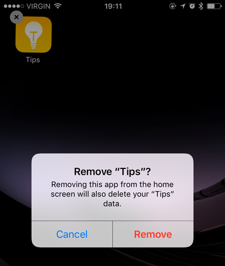 Deleting Tips app on iOS