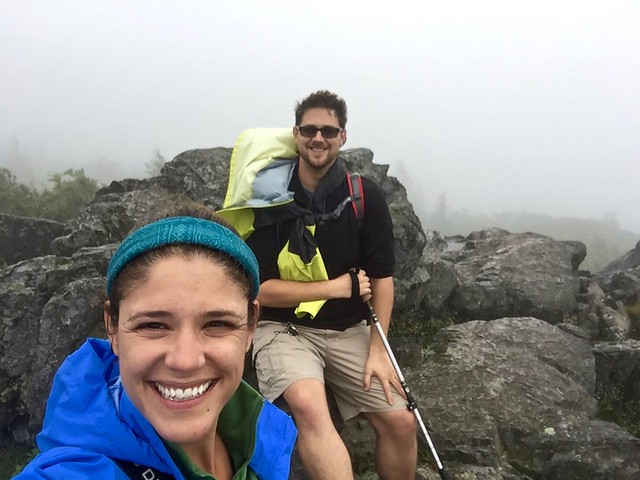 Our not-so-scenic foggy view on the Big Pinnacle summit at Grayson Highlands State Park, Virginia