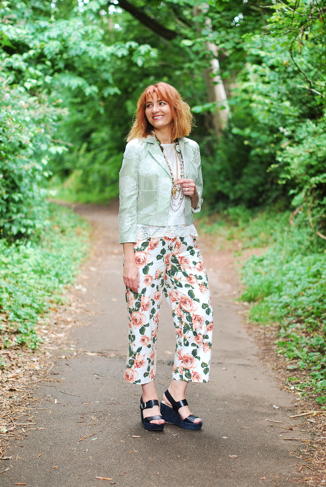 A Tribute to Madonna's 1985 Live Aid Outfit: Floral trousers, mint jacquard jacket, lace top, heavy jewellery | Not Dressed As Lamb