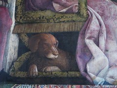 Rubino, le chien de Louis III, Mur de la Cour, Chambre des Époux, château Saint Georges (XIVe), Mantoue, province de Mantoue, Lombardie, Italie.