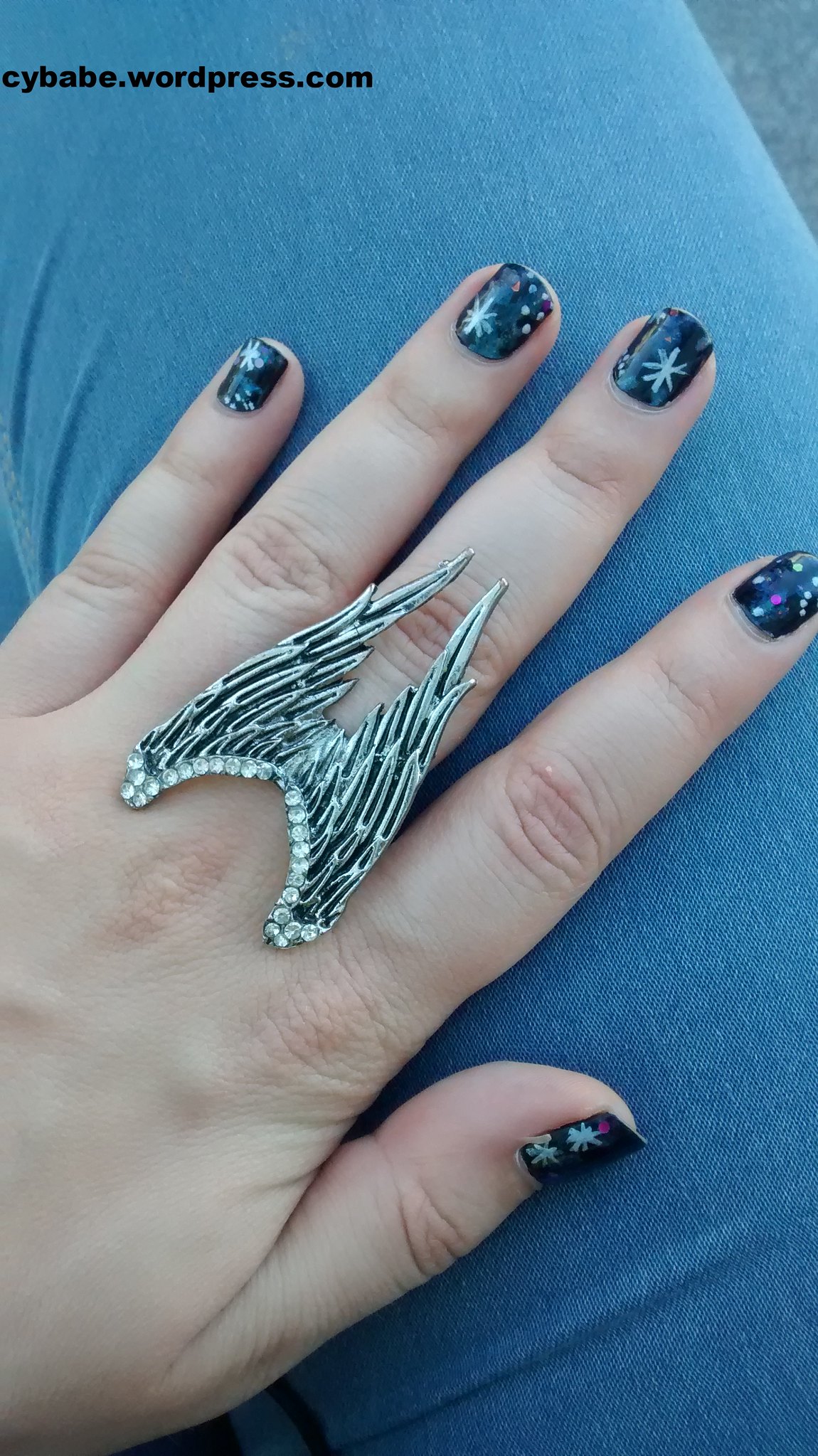 Easy Galaxy Nails + Angel Wings Ring