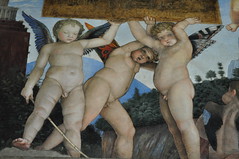 Angelots, Fresques d'Andrea Mantegna, Mur de la Rencontre, Chambre des Époux, château Saint Georges (XIVe), Mantoue, province de Mantoue, Lombardie, Italie.