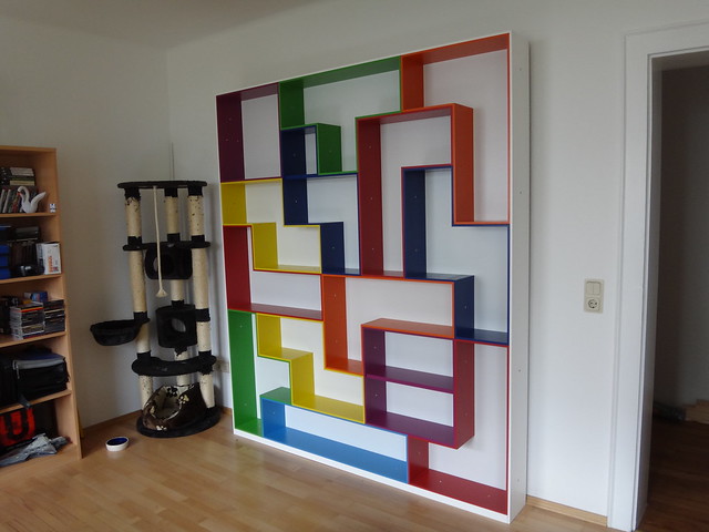 Tetris shelving, a geeky display and storage solution