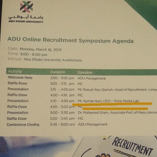 Speaking today at Abu Dhabi University Online Recruitment Symposium on Digital and Social Media presence of job seekers #inabudhabi #abudhabi #uae # jobs #adu #university #unitedarabemirates