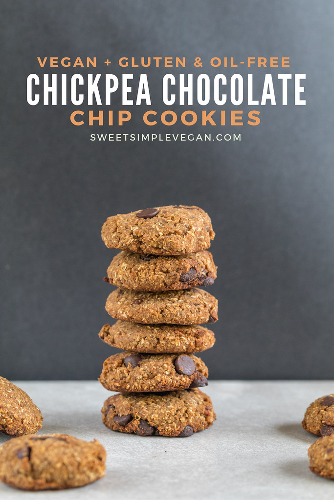 A stack of Chickpea Chocolate Chip Cookies from Sweet Simple Vegan