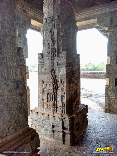 Beautifully carved pillars of Chaturmukha Basadi of Karkala, Udupi district, Karnataka, India