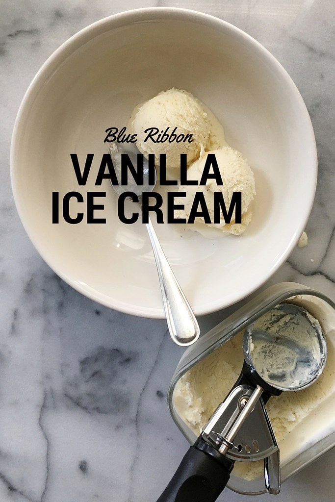 Blue Ribbon Vanilla Ice Cream from Kitchen in the Hills. Made with a creamy custard base and real vanilla bean. Summertime classic. #icecream #vanilla #summer #dessert