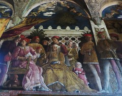 Louis III de Mantoue, sa femme Barbara de Brandebourg, leurs enfants et familiers, Mur de la Cour, Chambre des Époux, château Saint Georges (XIVe), Mantoue, province de Mantoue, Lombardie, Italie.