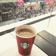 Having a Christmas Blend coffee while watching all the shoppers along Nathan road.