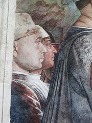 Autoportrait du maître (à l'arrière-plan), Fresques d'Andrea Mantegna, Mur de la Rencontre, Chambre des Époux, château Saint Georges (XIVe), Mantoue, province de Mantoue, Lombardie, Italie.