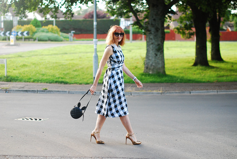 Classic summer dressing: Bardot-style gingham dress, bronze heels, pearl embellished collar | Not Dressed As Lamb