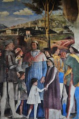Louis III de Mantoue et ses fils Frédéric et François, Mur de la Rencontre, Chambre des Époux, château Saint Georges (XIVe), Mantoue, province de Mantoue, Lombardie, Italie.