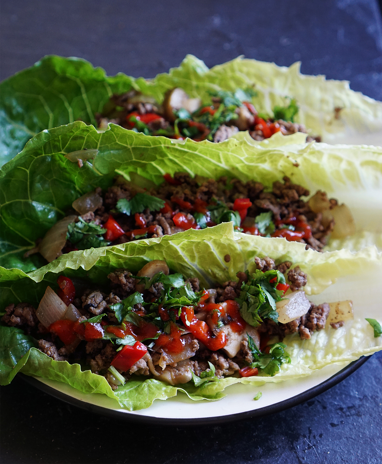 Easy gluten free Thai chilli beef lettuce wraps