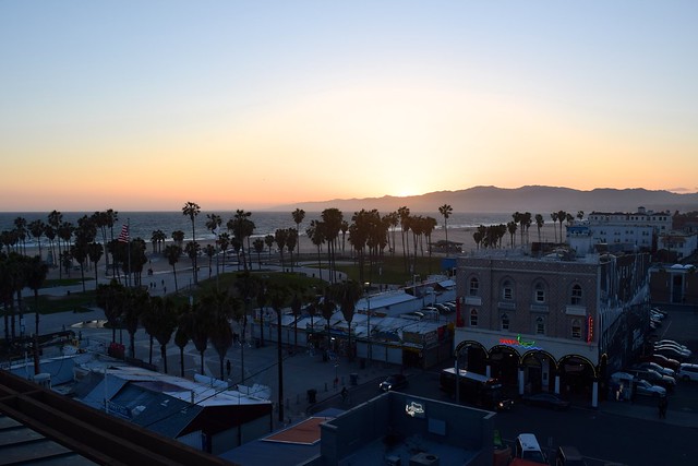 Venice Beach & Santa Monica at sunset from High Rooftop Lounge, Hotel Erwin
