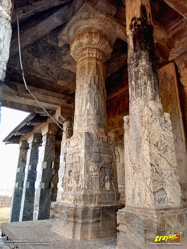 Beautifully carved pillars of Chaturmukha Basadi of Karkala, Udupi district, Karnataka, India