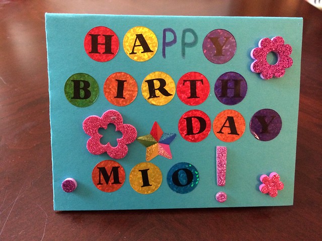 Mio's birthday card from Elizabeth