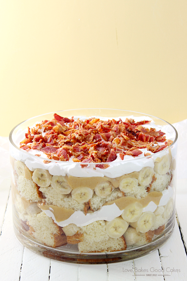 Elvis Trifle with Bacon in a glass bowl.