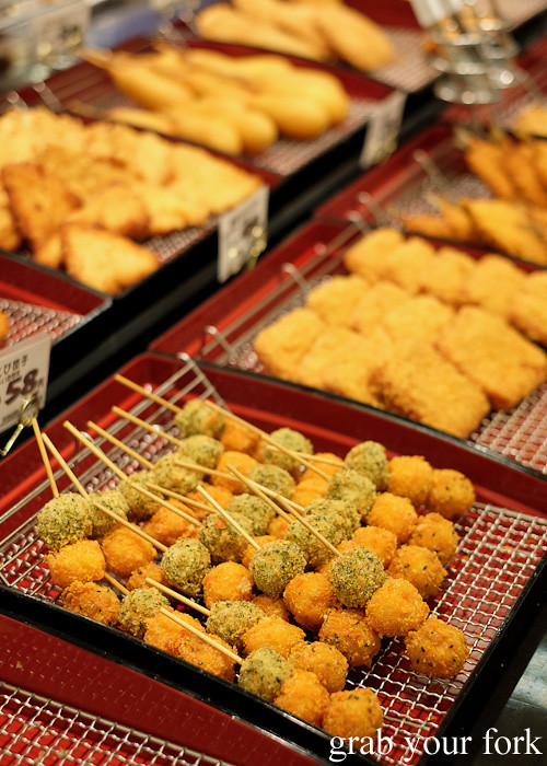 Kushiage skewers at a Japanese supermarket in Toyama, Japan