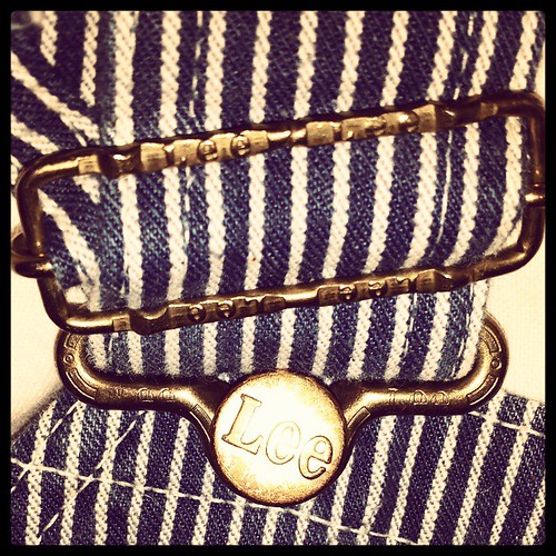 Buckle detail. Notice the engraving of the Lee brand name. Nobody does that anymore! #overalls #vintage #Lee #HickoryStripe