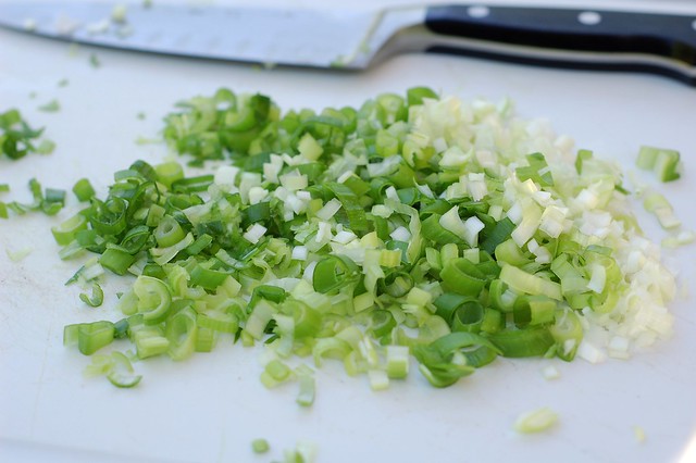 Scallions for the Thai eggplant salad by Eve Fox, The Garden of Eating, copyright 2015