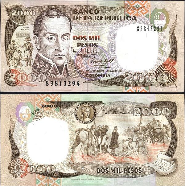 2000 Pesos Kolumbia 1993-1994, Pick 439