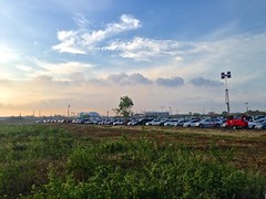 The parking lot is full in the morning at the bicycle track around Suvarnabhumi International Airport in Bangkok, Thailand