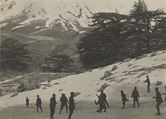 Australian lighthorsemen snowballing on the slopes of Mt. Lebanon during the First World War