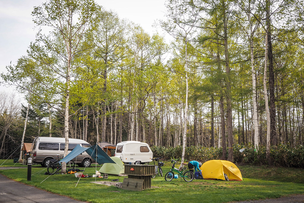 Camping at a campground in Kuromatsunai, Hokkaido, Japan