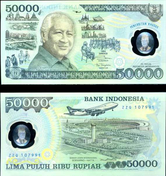 50 000 Rupií Indonézia 1993, polymer