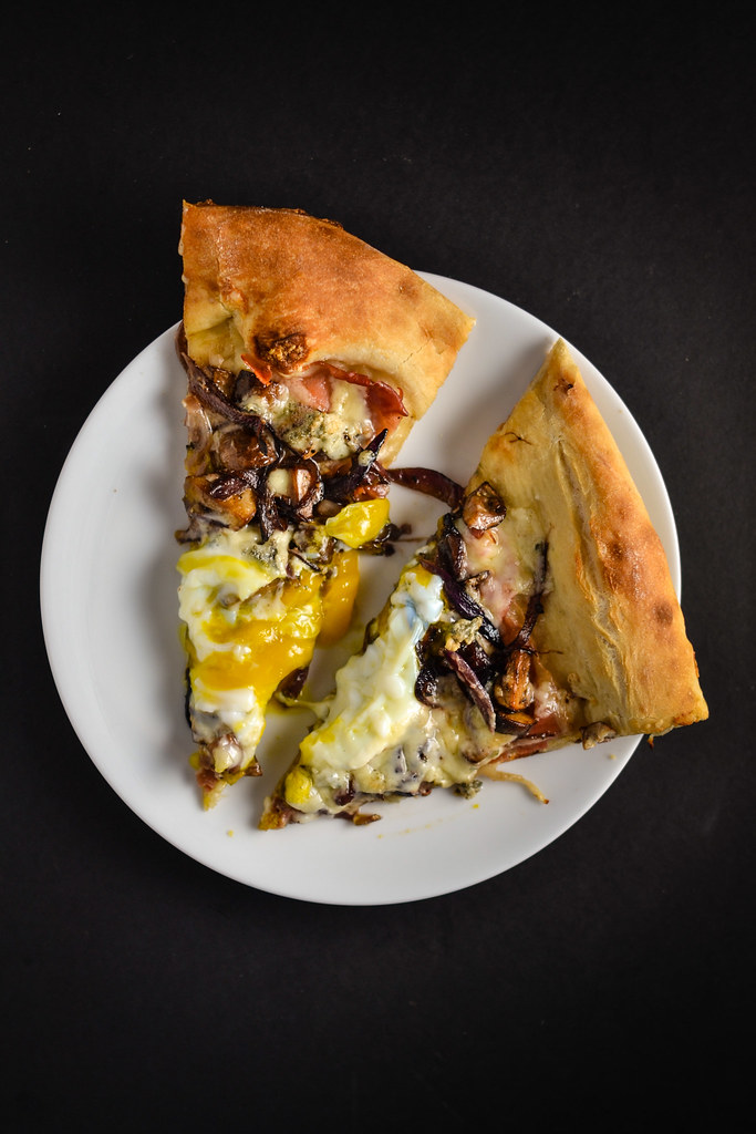 Prosciutto, Caramelized Onion, Mushroom, and Gorgonzola Pizza with an Egg on Top | Things I Made Today