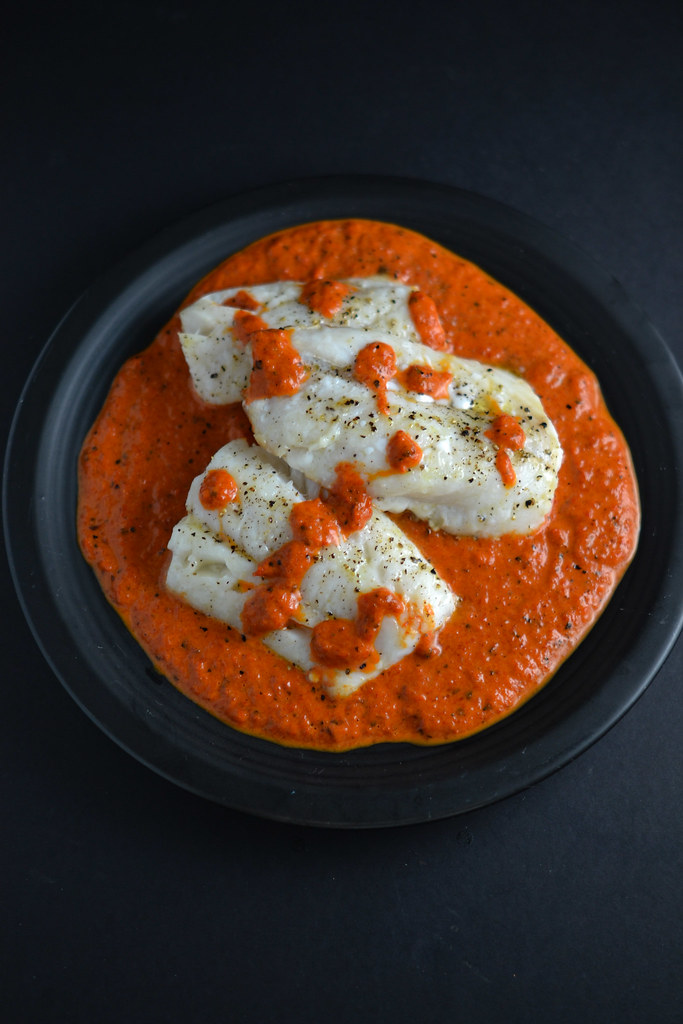 cod with roasted red pepper sauce | things i made today
