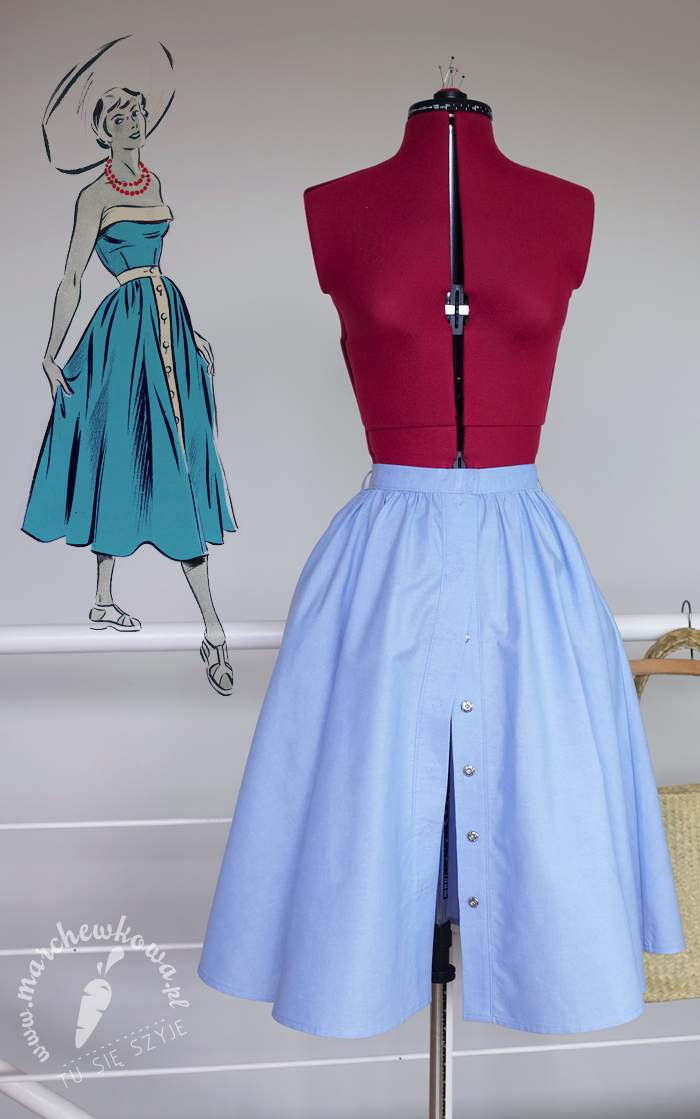 Burda Vintage,  Capri (skirt), szycie, krawiectwo, wykrój, spódnica, lata '50., lato, summer, skirt, pattern, 50s, diy, marchewkowa, blog, styl, style, retro