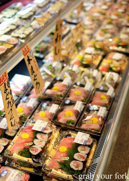 Sushi boxes at the department store food hall depachika in Kanazawa, Japan