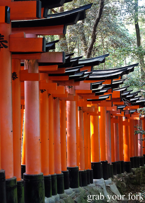 Outside view of the gates of Fushimi Inari Shrine, Kyoto, Japan