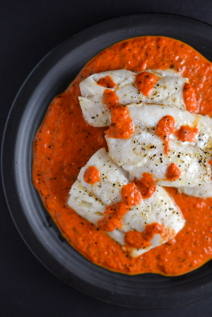 cod with roasted red pepper sauce | things i made today