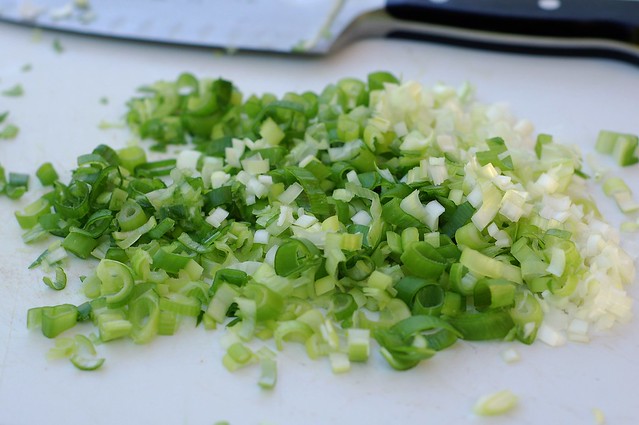 Scallions for the Thai eggplant salad by Eve Fox, The Garden of Eating, copyright 2015