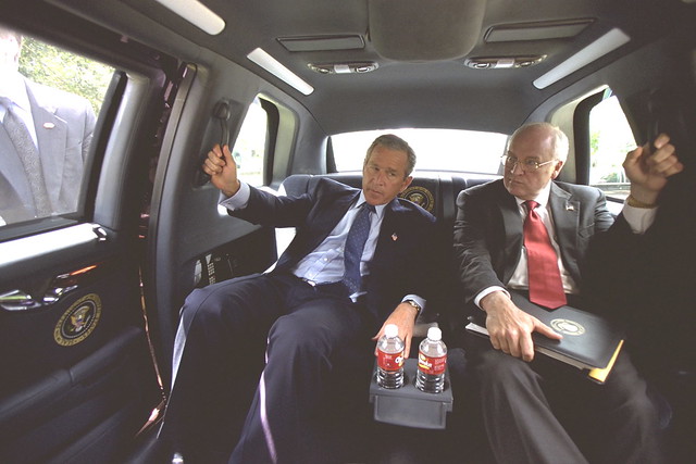 President Bush and Vice President Cheney in the Presidential Limousine