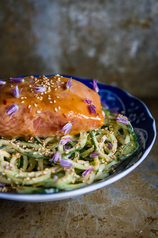 Tahini Glazed Salmon with Cucumber Noodles