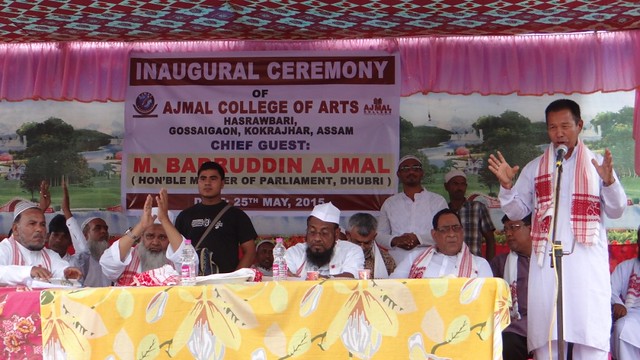 Jatindra Nath Brahma, litterateur and father figure in the field of education in BTAD, speaking on the occasion of inauguration of Ajmal College of Arts at Hasrawbari in Kokrajhar District on Monday.