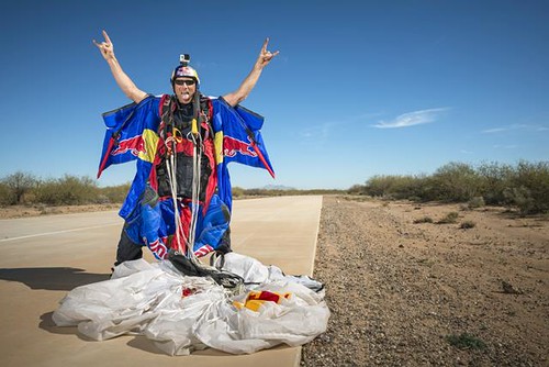 Miles Daisher poses for a portrait just after landing during a Red Bull Air Force team training session at Kirby Chambliss' ranch near Casa Grande, AZ, USA on 28 January 2014. // Michael Clark/Red Bull Content Pool // P-20140212-00018 // Usage for editori
