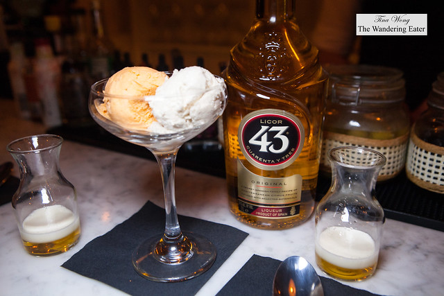 Dulce de leche and Cherimoya ice cream and shots of Licor 43 and infused cream