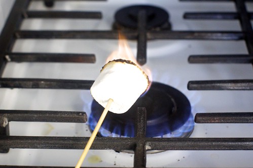toasting a marshmallow for garnish, gross stove, sorry